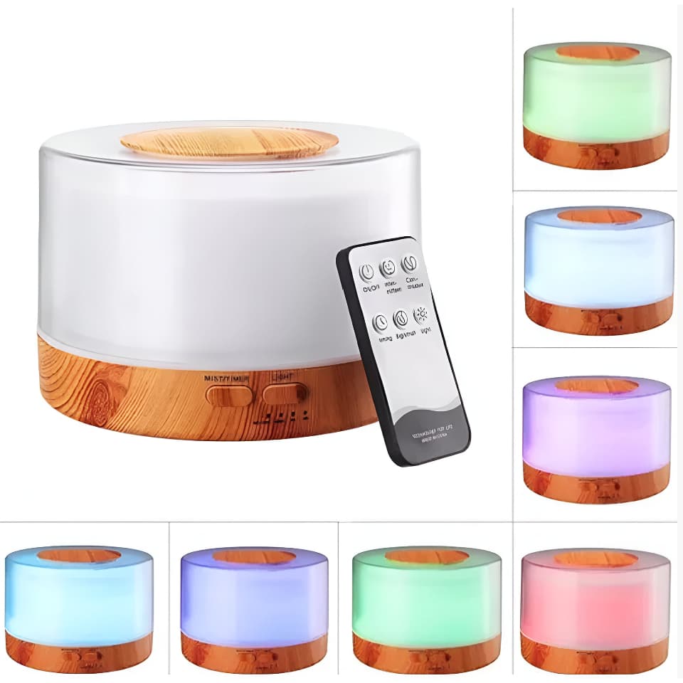 Difusor De Aromas, Umidificador De Ar Ultra-Sônico 500Ml ABS Fonte Aromatizador Led Colorido