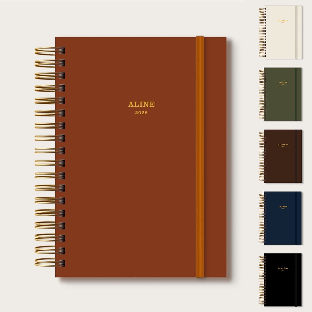 Planner Clássico Luxo 17x24cm Folhas 120g Personalizado em Hot Stamping Dourado Revestimento Percalux
