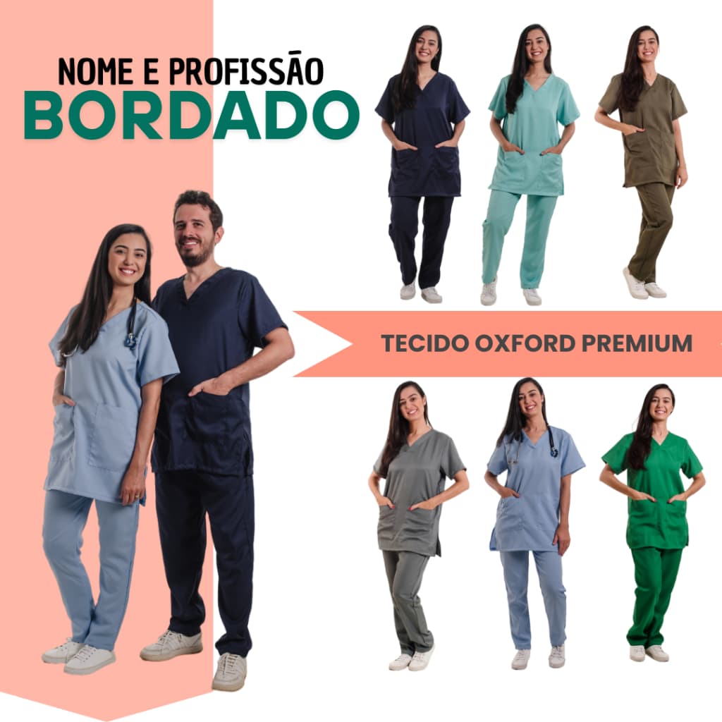 Scrub Bordado Oxford | Feminino | Masculino | Pijama Cirurgico Uniforme Hospitalar | Personalizado
