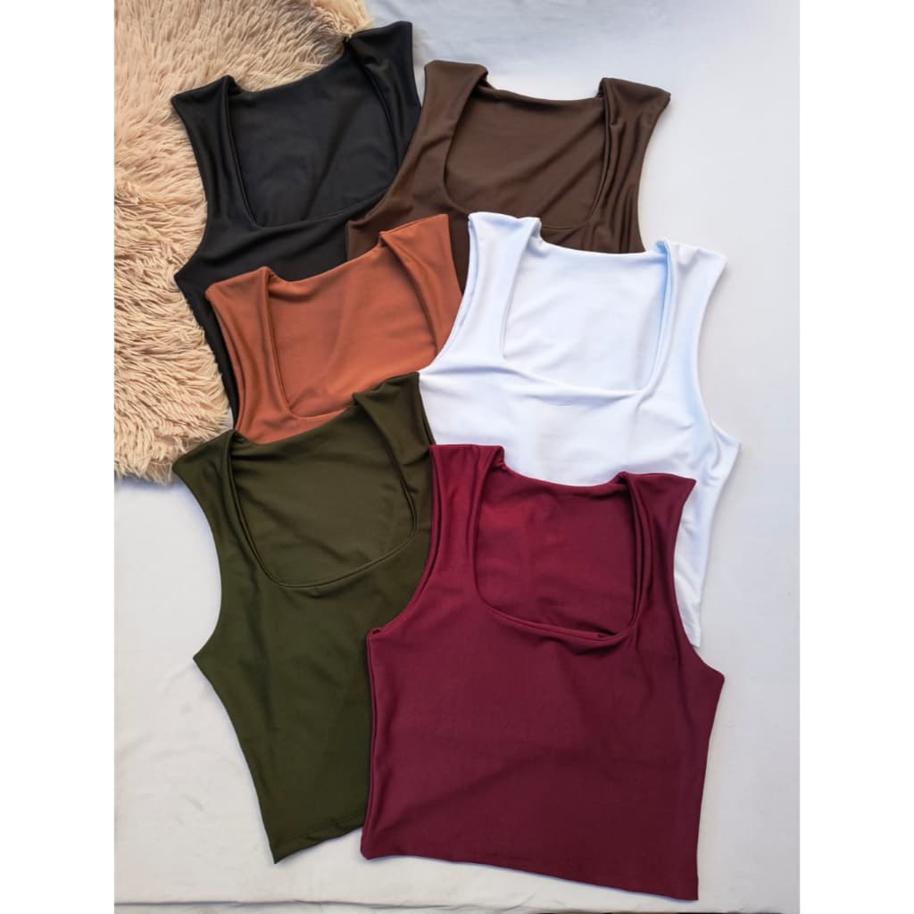 Cropped Decote Quadrado Suplex Kit 2 Unidades Feminino