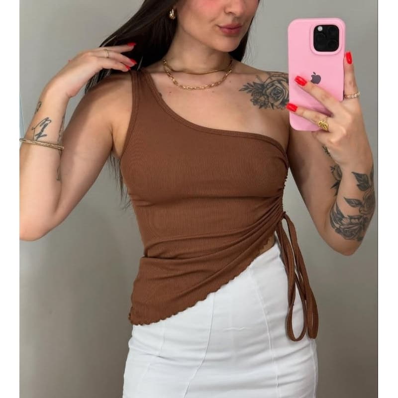 Cropped Feminino Mula Manca Ribana Ajustável Cordão Lateral