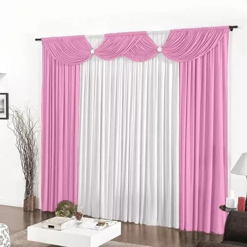 Cortina Paris 2,00m x 1,70m Com Bando para Varão Simples Rosa e Branco