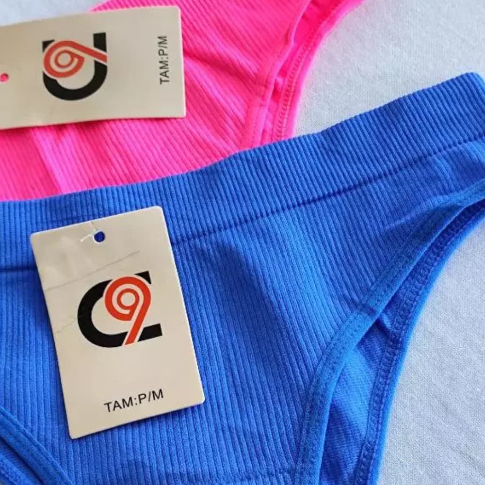 Kit Calcinha Canelada Poliamida Importada Tanga Conforto Cintura Alta Pala Dupla
