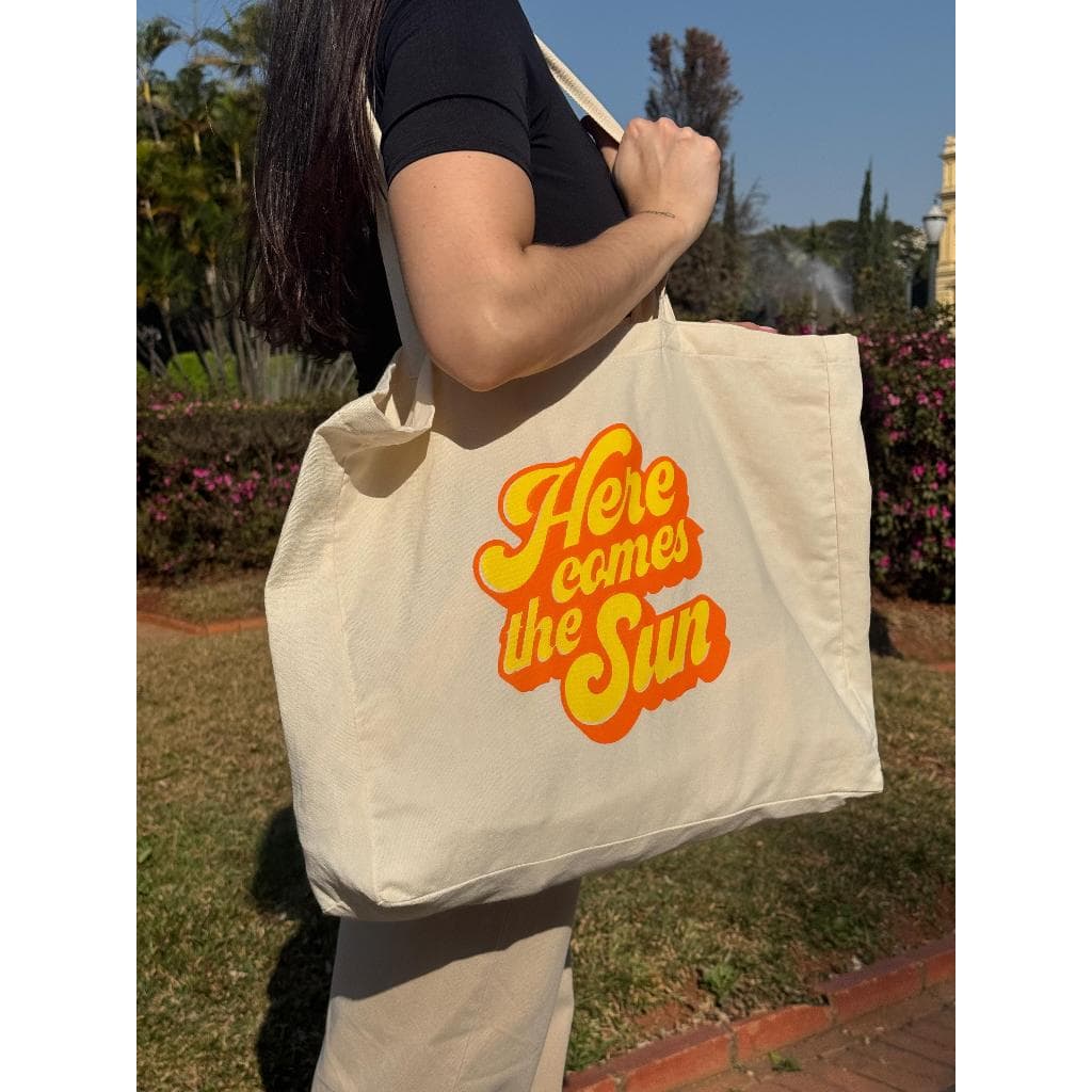 Bolsa Ecobag Sacola Grande em Sarja Algodão Cru - Here Comes The Sun