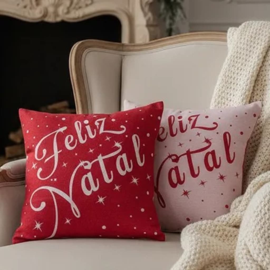 Almofada Natal com enchimento ou Capa de Almofada  Natalina em Tecido Jacquard  Decoracão Natal 1 Un