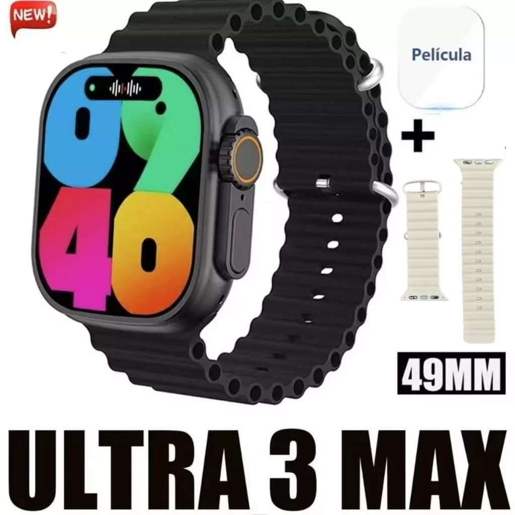 Relógio Smartwatch Watch Ultra 3 max Série 10 Super Amoled Prova D'Água Lançamento 2025 Novo 49 mm