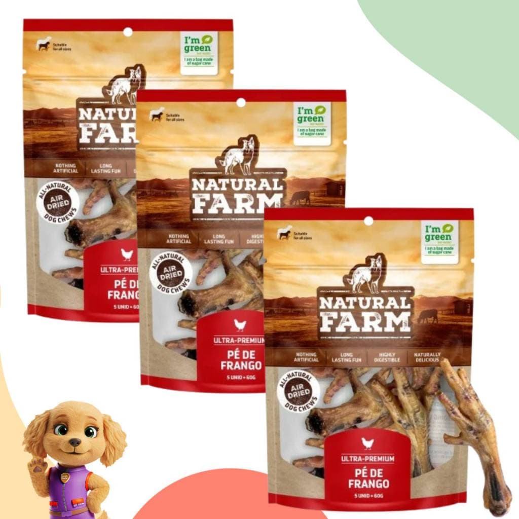 3x Petisco Pé de Frango para Cães Natural Farm 60g