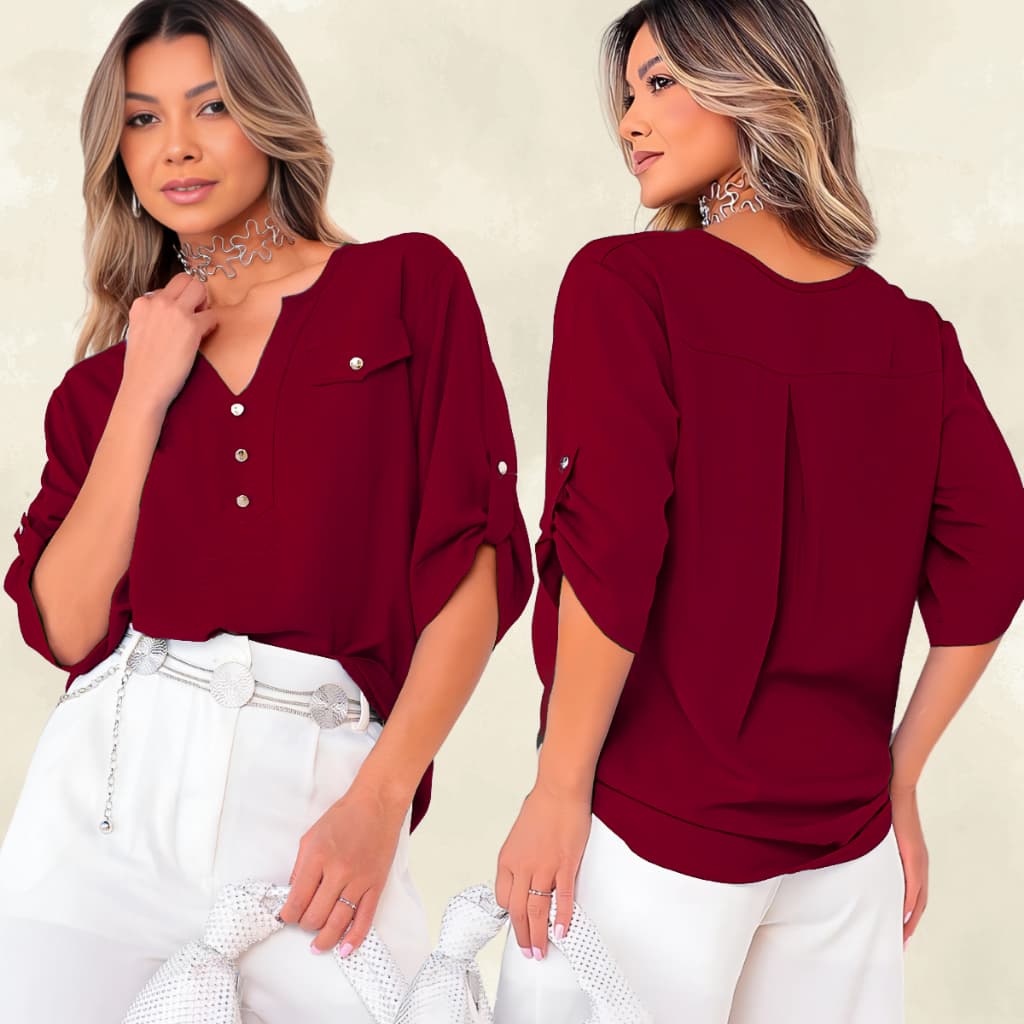 Camisa Feminina Manga 3/4 Elegante Casual Trabalho - Tamanha M G GG