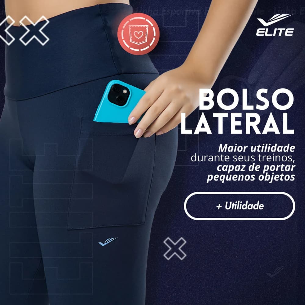Legging Academia Com Bolso Zero Transparência Cós Alto Elite