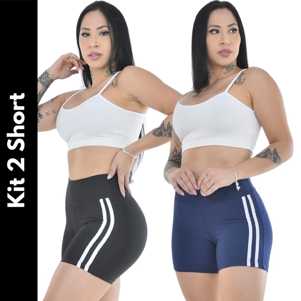 Kit 2 Short Feminino Suplex Bermuda Fitness Cós Alto para Atividade Física Academia e Corrida