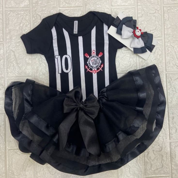 Body Bebê Mesversário Times de Futebol Fantasia Body Saia & Laço escolha o Time