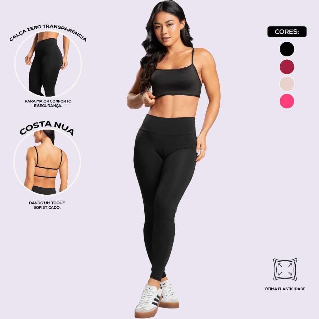 Conjunto Academia Fitness Calça Lengging Blackout Zero Transparência e Top Costa Nua Gringa Cellemar