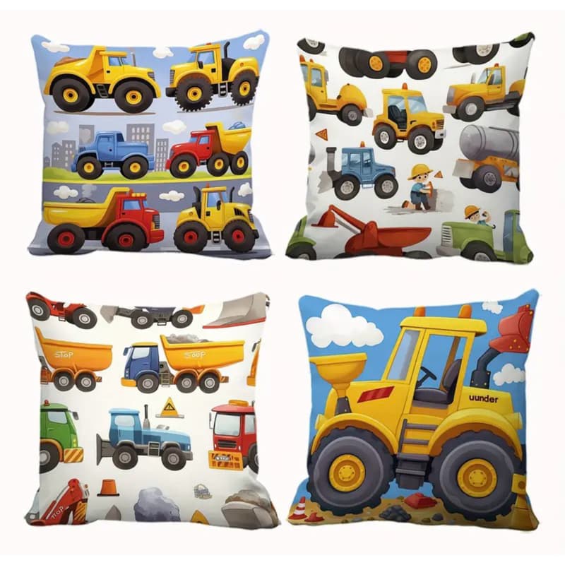 KIT 4 CAPAS DE ALMOFADAS INFANTIL TRATOR , CAMINHÃO IDEAL PARA A DECORAÇÃO - TAMANHO 45X45