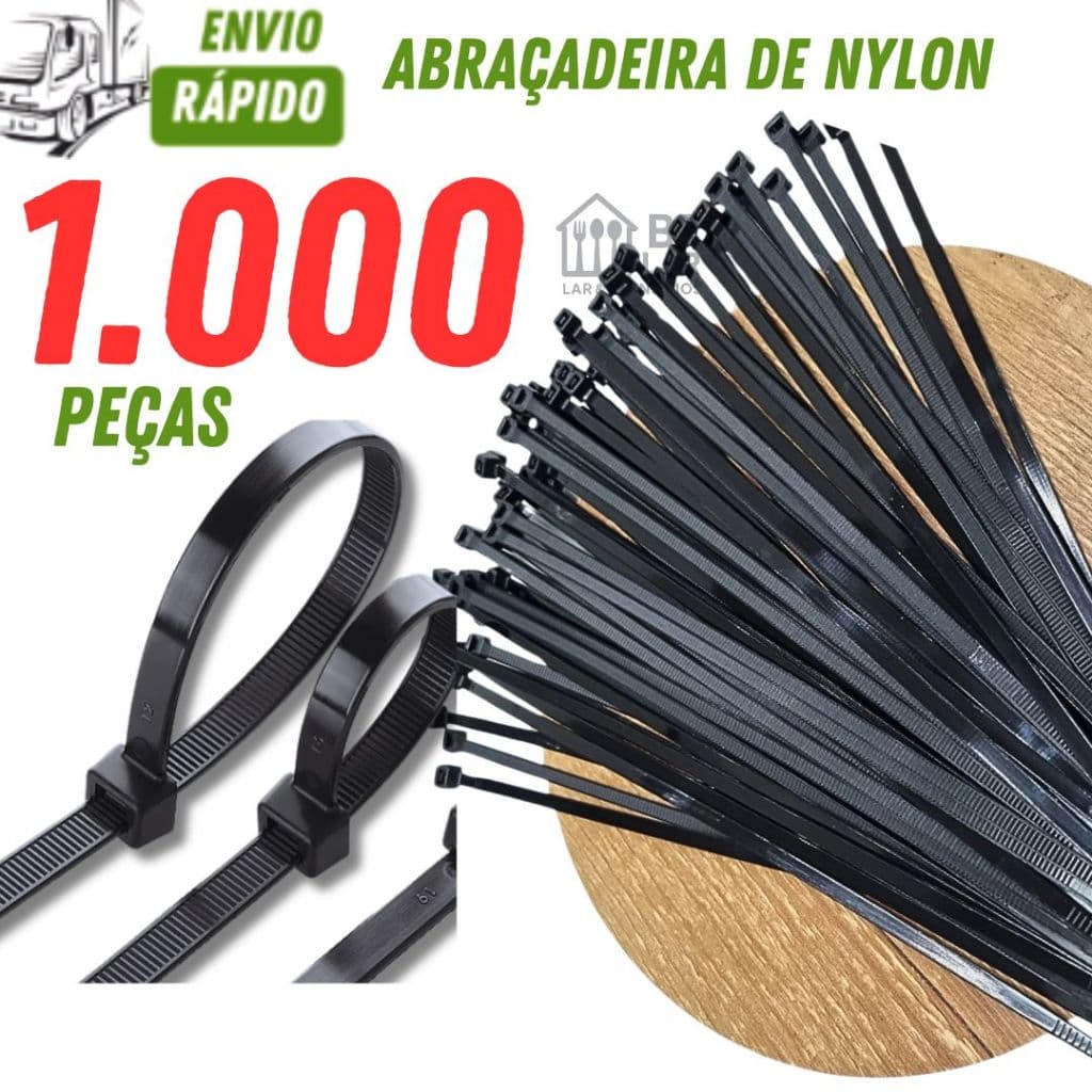 Amarrador de Fios Kit 1000/500/200 Abraçadeiras Cintas Plástica Enforca Gato de 25cm Para Escritório