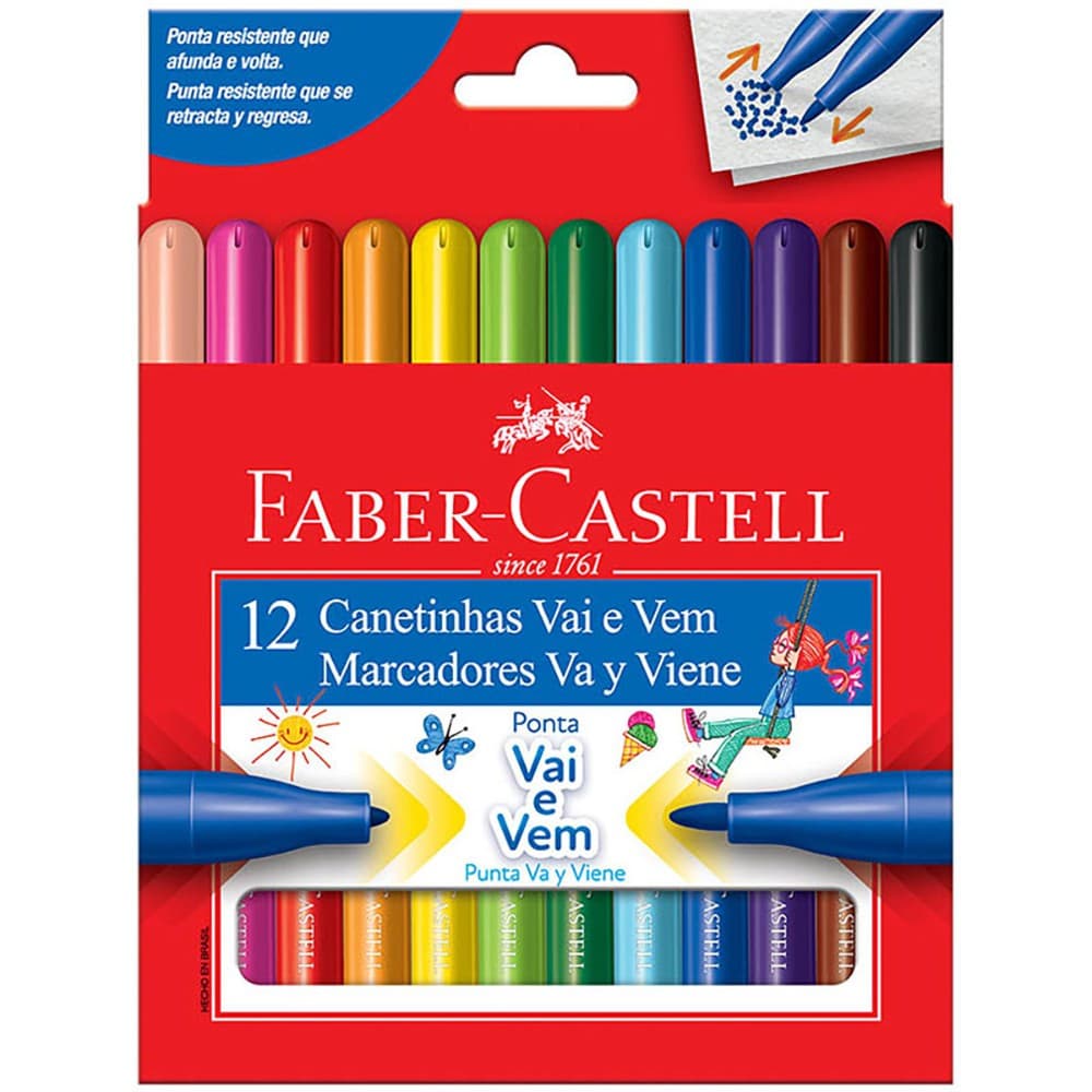 Caneta hidrográfica Vai e Vem 12 cores 150112VVZF Faber-Castell