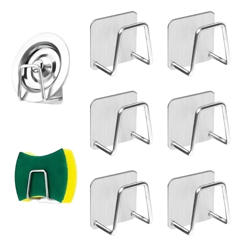kit 6 Suportes de Inox para Esponja de Pia – Organizador de Cozinha – Cor Prateado