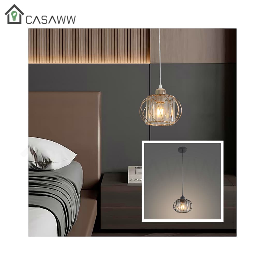 Luminária Pendente Cristal Preto Dourado Moderno Vintage E27 Luxo Lustre Cristal Lavabo Cabeceria