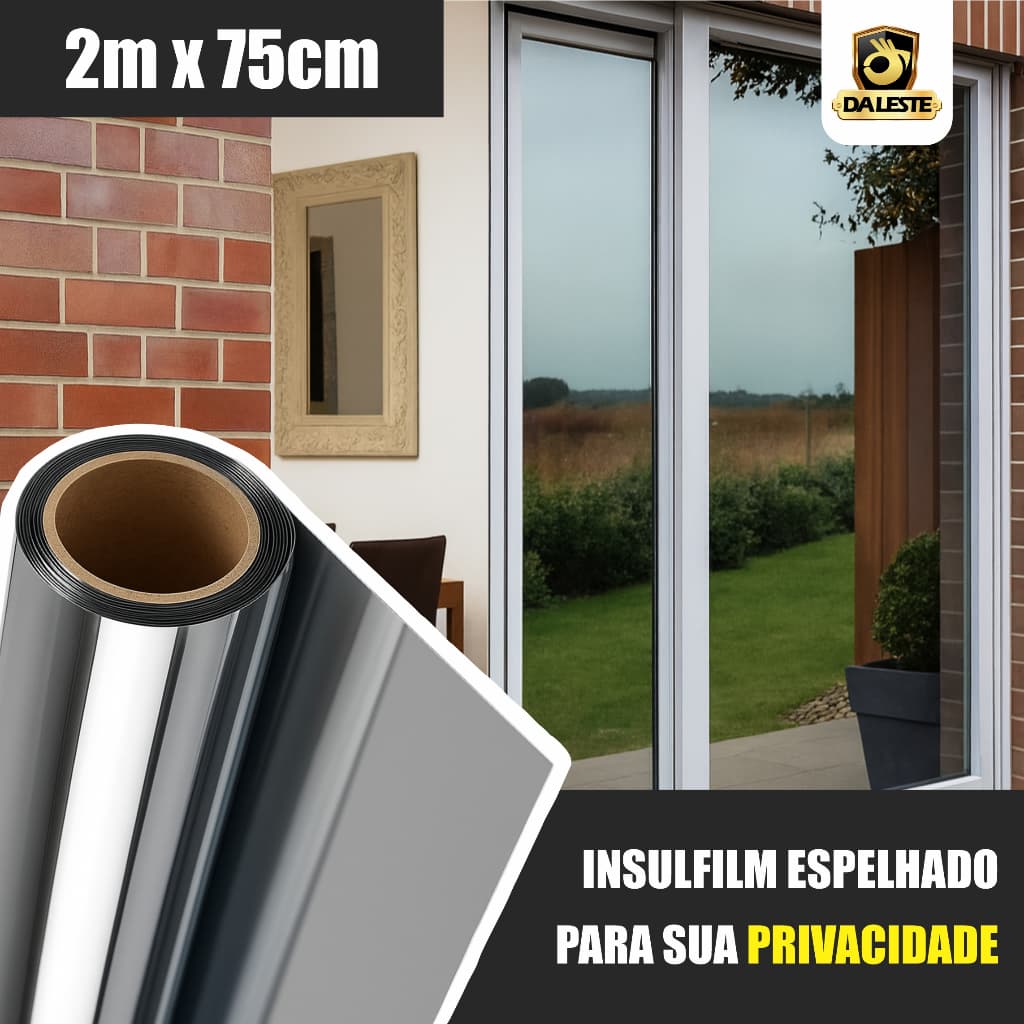Película 2m X 75cm Insulfilm Espelhada Refletiva Profissional G5 Para Janelas De Casa Portas