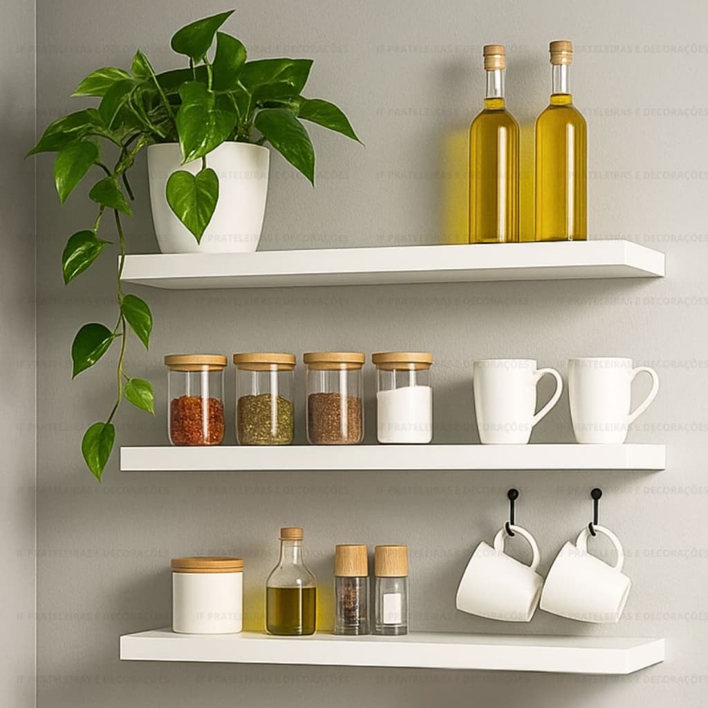 Kit 3 Prateleiras Decorativa suporte Mdf 60x20 Branca C/ Suporte Invisivel