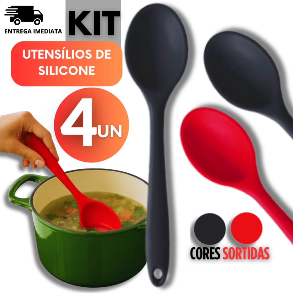 Kit 4 Colheres de cozinha Restaurante Arroz Molhos macio promoção Vermelha e Preta Multiuso Premium