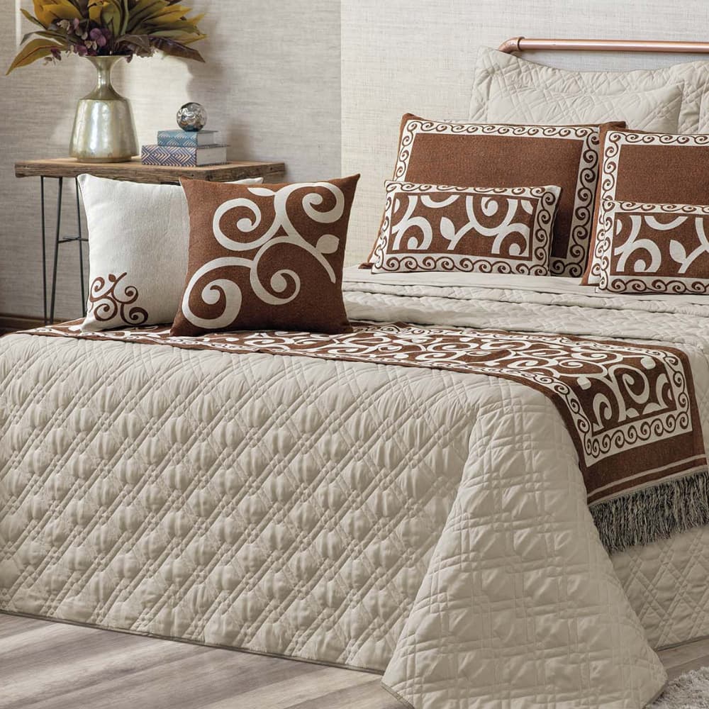 Peseira Decorativo de 2m x 45cm Turin Jacquard C/2 Capas de Almofadas 45cm x 45cm Premium Luxo