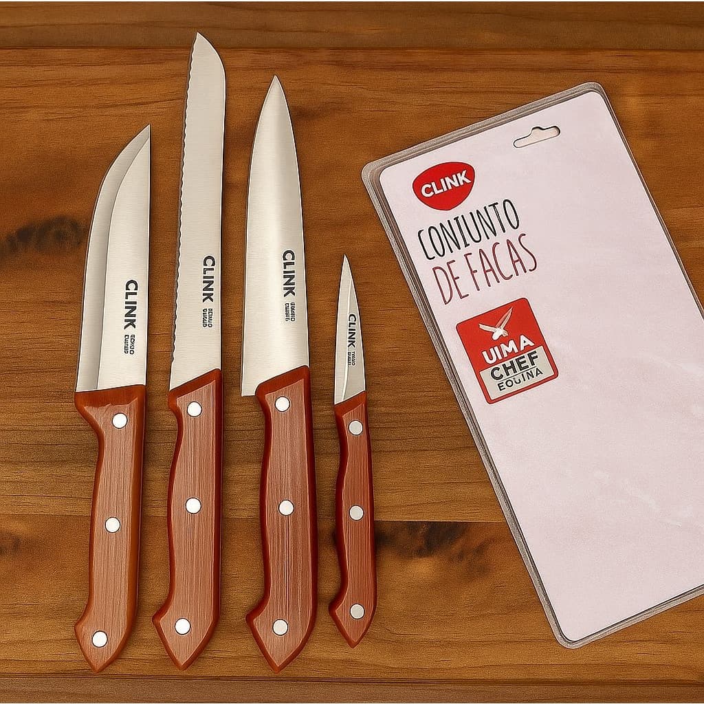 Facas de Cozinha 4 Peças Aço Inox com Cabo Plástico PP – Clink