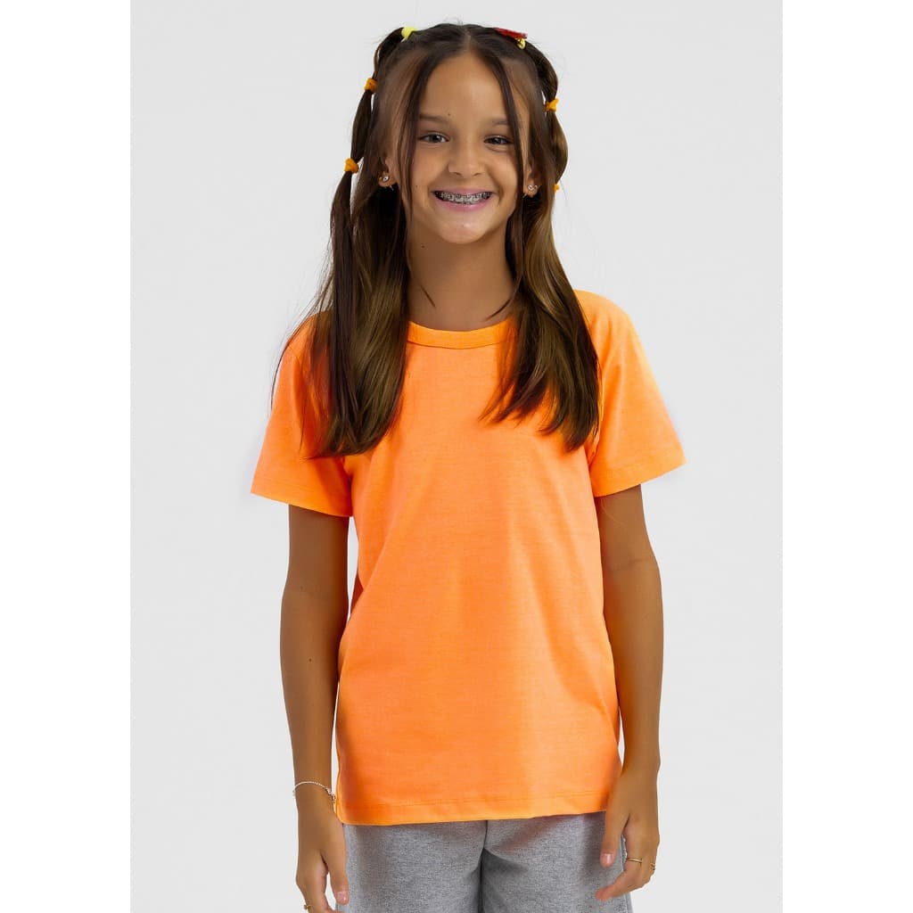Camiseta Infantil Juvenil 2 ao 18 Básica Neon Meia Malha Manga Curta 100% Algodão Menina e Menino