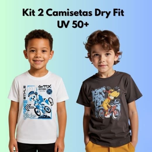 Kit 2 Camisetas Infantil Estampada Menino Dry Fit UV+