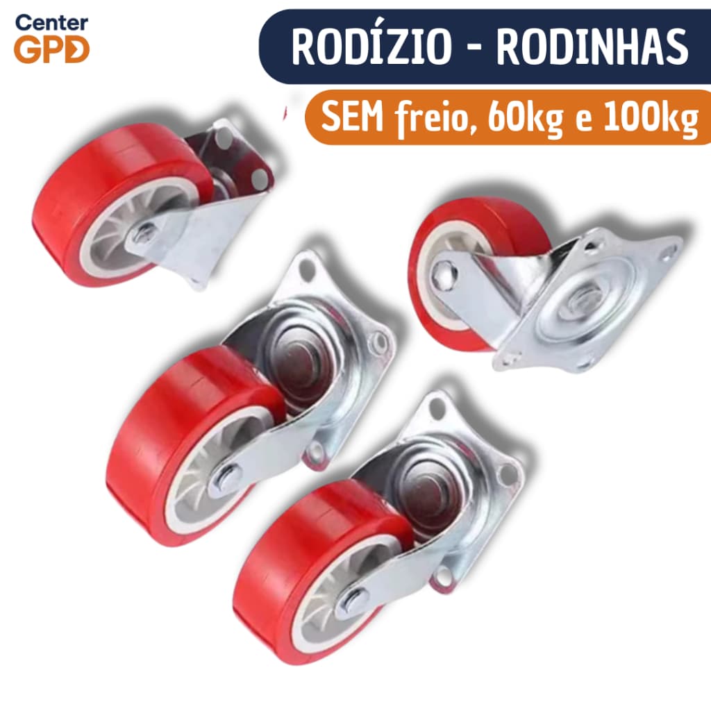 Rodízio Carrinho 4 Rodinhas SEM FREIO | Preta Ou Vermelha Cores Sortidas para Móveis de 60kg e 100kg