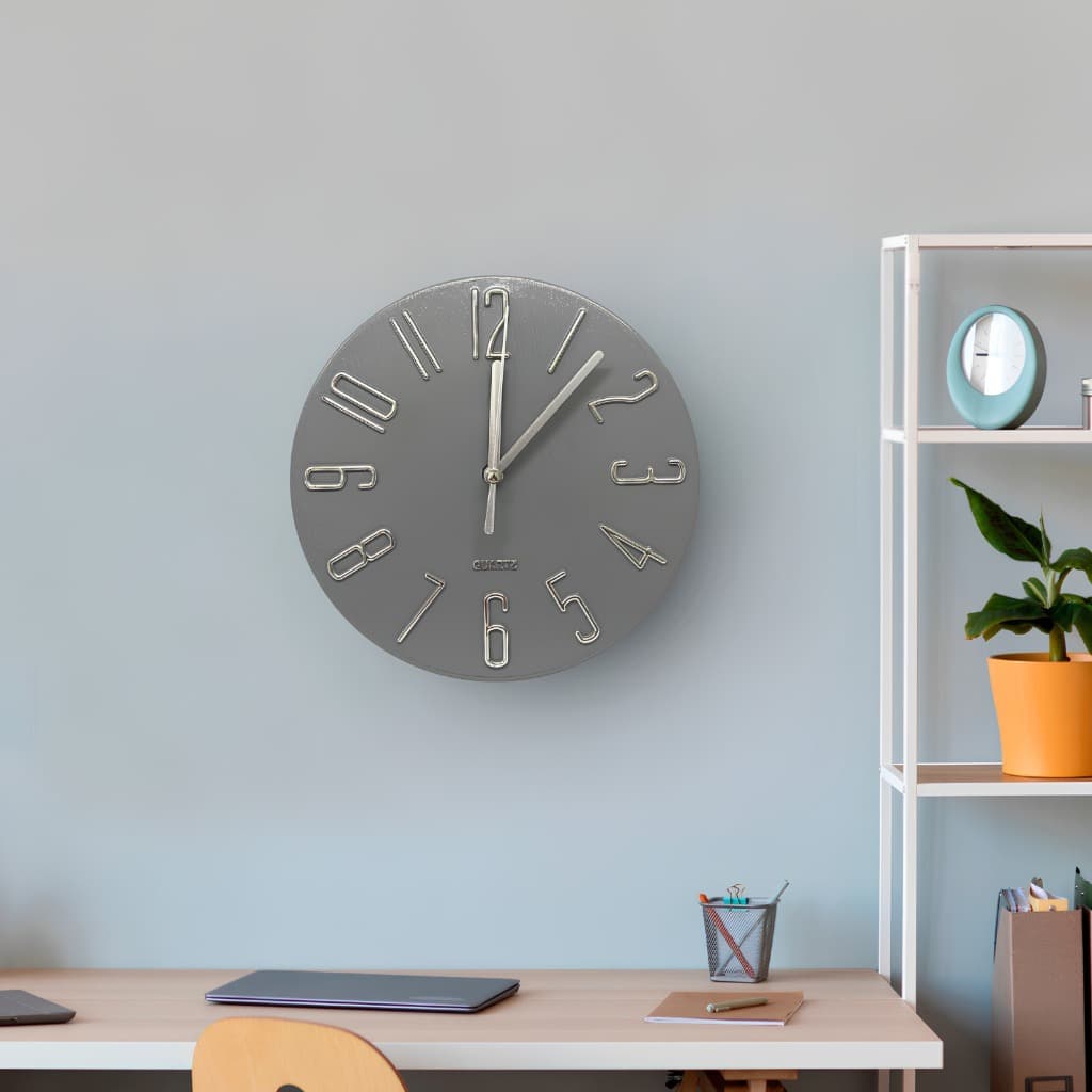 Relógio de Parede Redondo Cinza 18x18cm Quartz Silencioso Estilo Minimalista Contemporâneo Fácil de Instalar