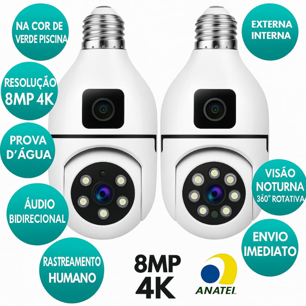 Kit 2 Camera Ip Wifi Segurança Prova Dágua Externa 2 Lentes 360 Giratoria Visão Noturna Celular Wifi
