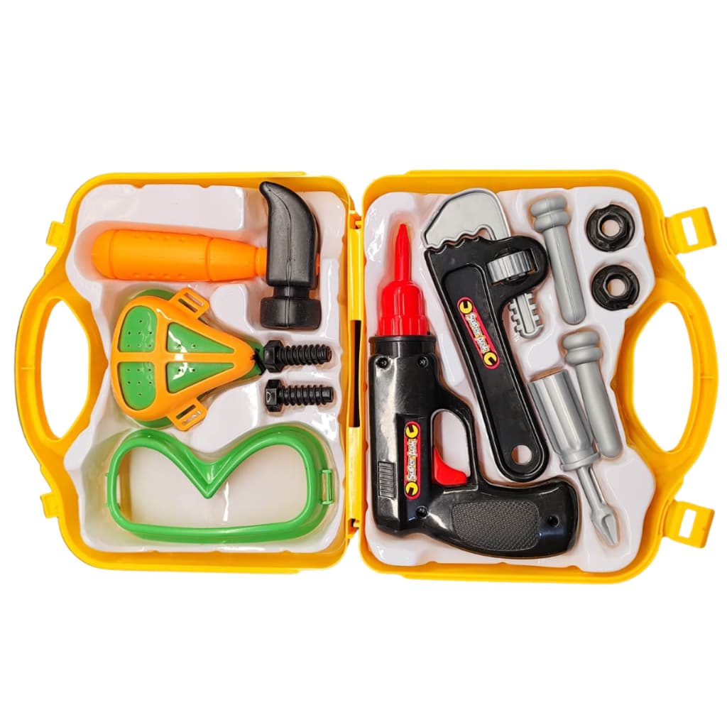 Ferramentas Infantil Maleta Amarela Kit Conjunto Brinquedo Bancada Peças Parafusadeira Furadeira