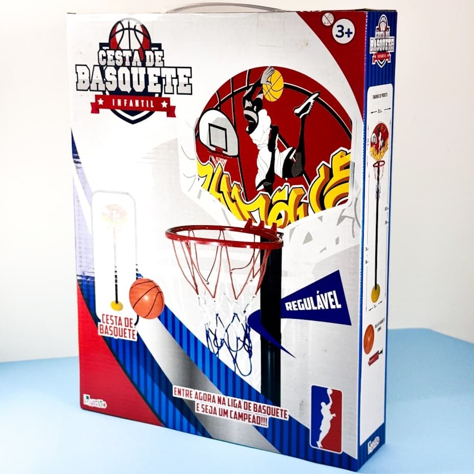 Cesta de Basquete Com Bola Infantil Ajustável Acompanha Bomba e Suporte