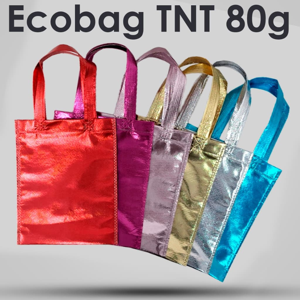 Kit Sacolas Metalizada de TNT 20x25 cm Bolsa Brilhante para Lembrancinhas Brindes Presentes e Festas