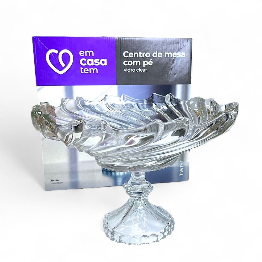 CENTRO DE MESA COM PÉ VIDRO CLEAR 30CM