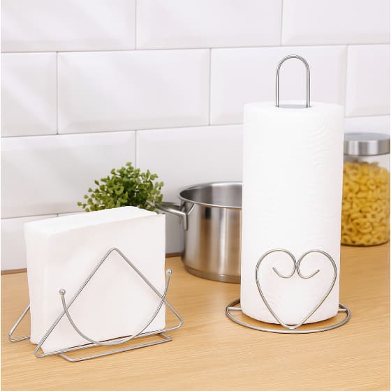 Kit Suporte Papel Toalha e Guardanapo Inox Aramado Decorativo