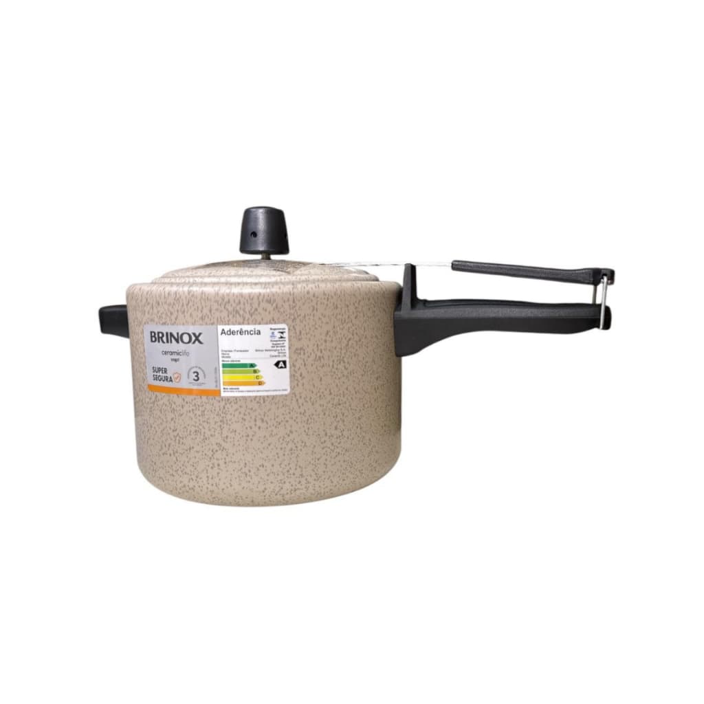 Panela de Pressão 20 cm 4,5 L Revestimento Cerâmico Cor Vanilla Linha Ceramic Life Vapt Brinox