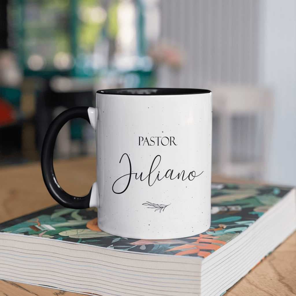 Caneca Personalizada Minimalista Alsa e Interior Preto Pastor e Pastora com Nome Ideal para Presentes 325ml