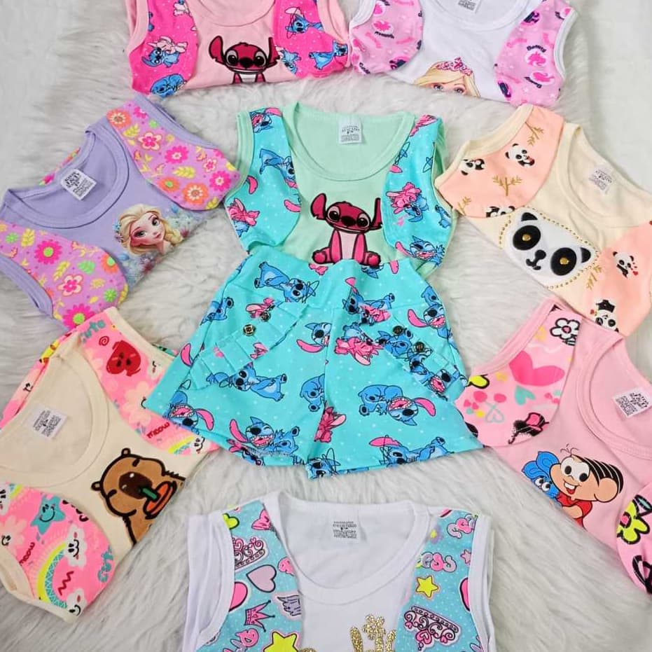 Kit 4 look FLORAL  Roupas Menina Verão – Conjuntos Casuais 2 a 6 Anos (Cores Variadas)