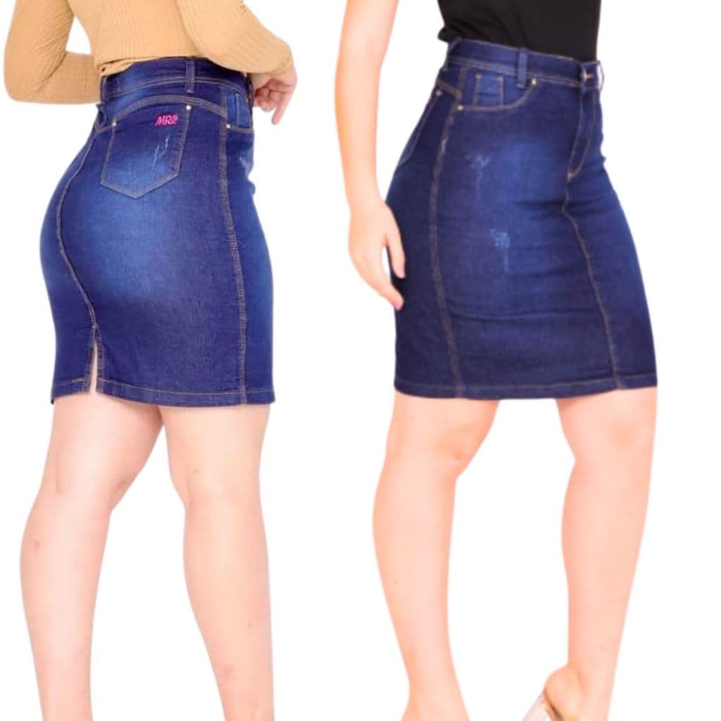 Saia Jeans Feminina Cintura Alta moda Casual Confortável com Elastano