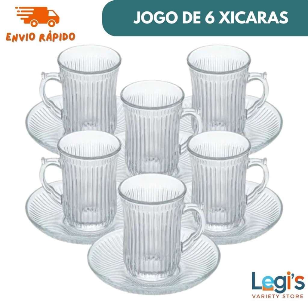Jogo De 6 Xícaras Café/chá 150ml+ 6 Pires Vidro Transparente