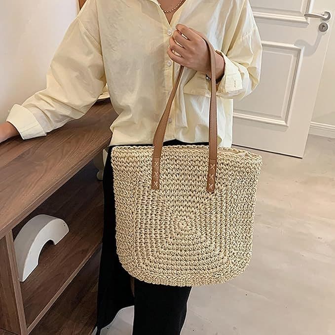 Bolsa Feminina De Palha Praia Grande Sacola tendencia moda, espaçosa, piscina, passeio