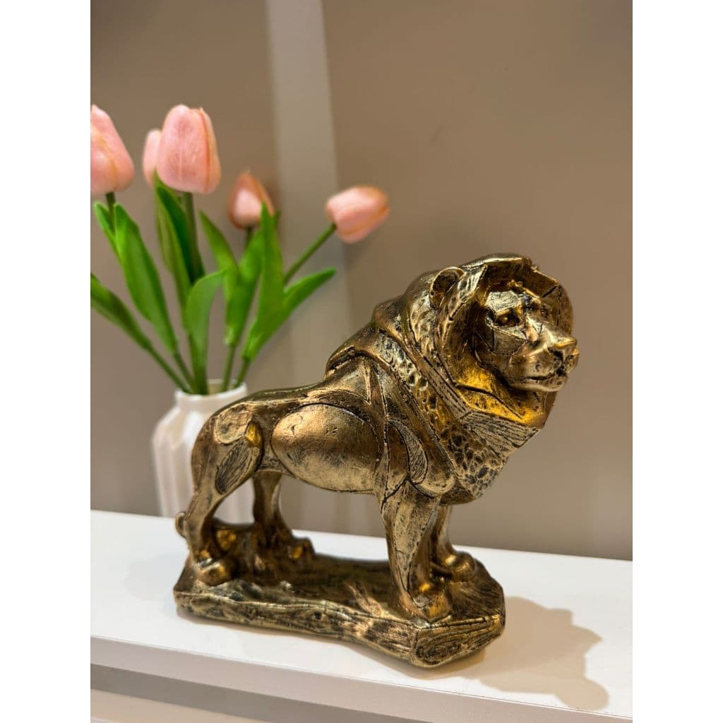 Leão Dourado em Gesso Estatueta Escultura Decoração Luxo Casa Sala Escritório 16,5cm de altura