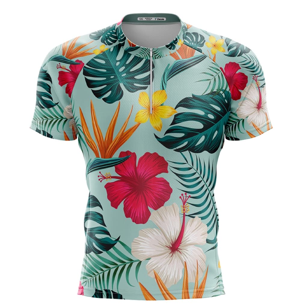 Camisa Ciclismo Folhas Tropicais Curta Dry Fit Bike Mtb Unissex UV50