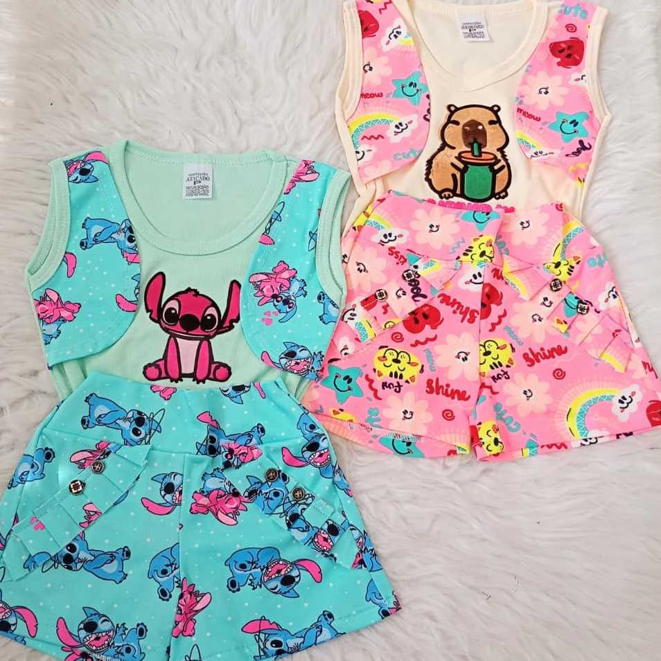Conjunto  Floral Infantil Menina Feminina Blusinha + Shortinho Moda Verão de 2 a 6 Anos Para Dias PASSEO