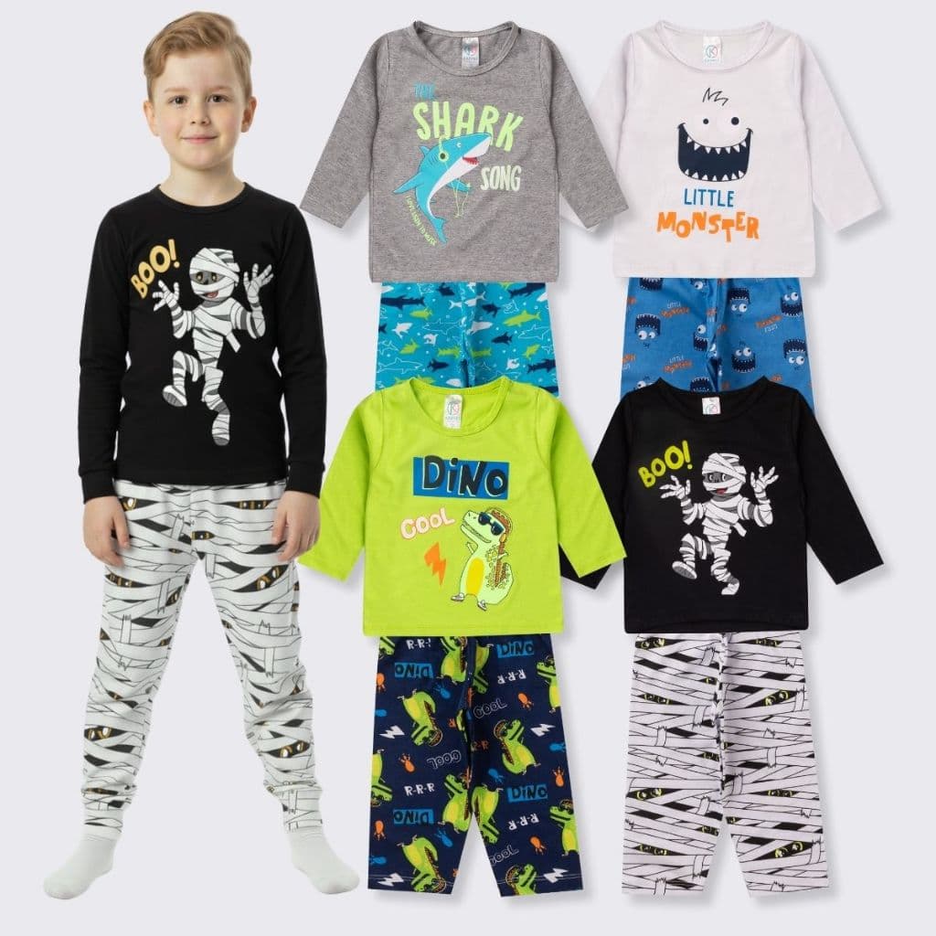 Kit 8 Peças 4 Conjuntos Pijama Infantil Menino Calça Blusa Inverno