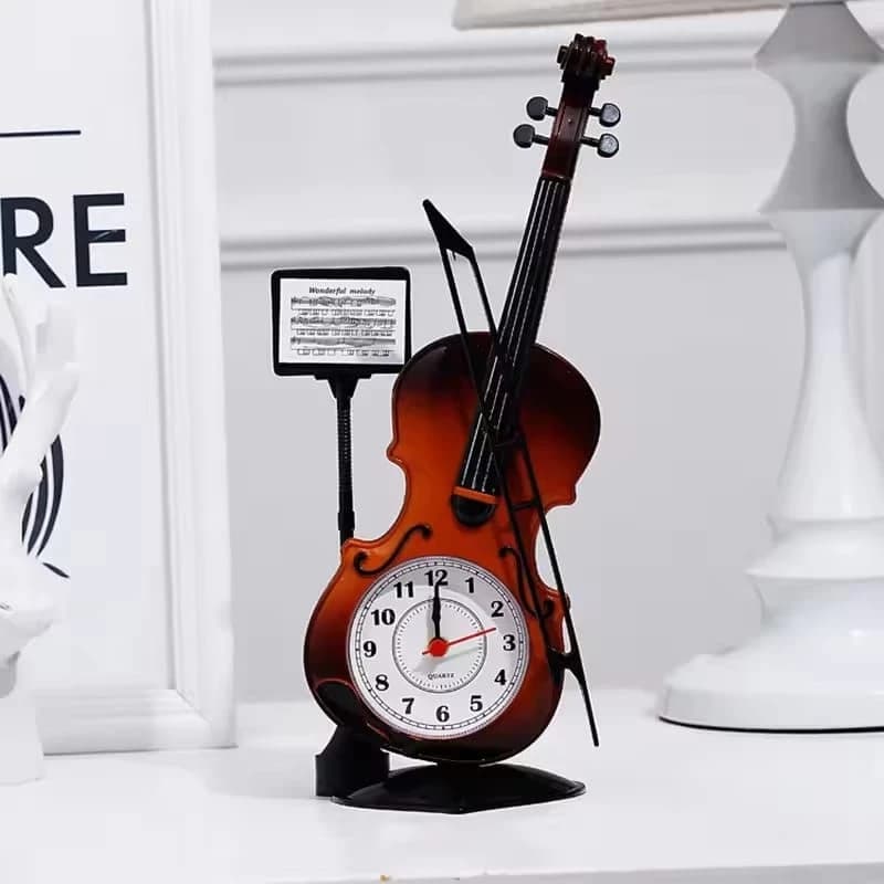 Relógio Despertador Violino Clássico em Plástico Decoração Vintage Retrô 27,5cm