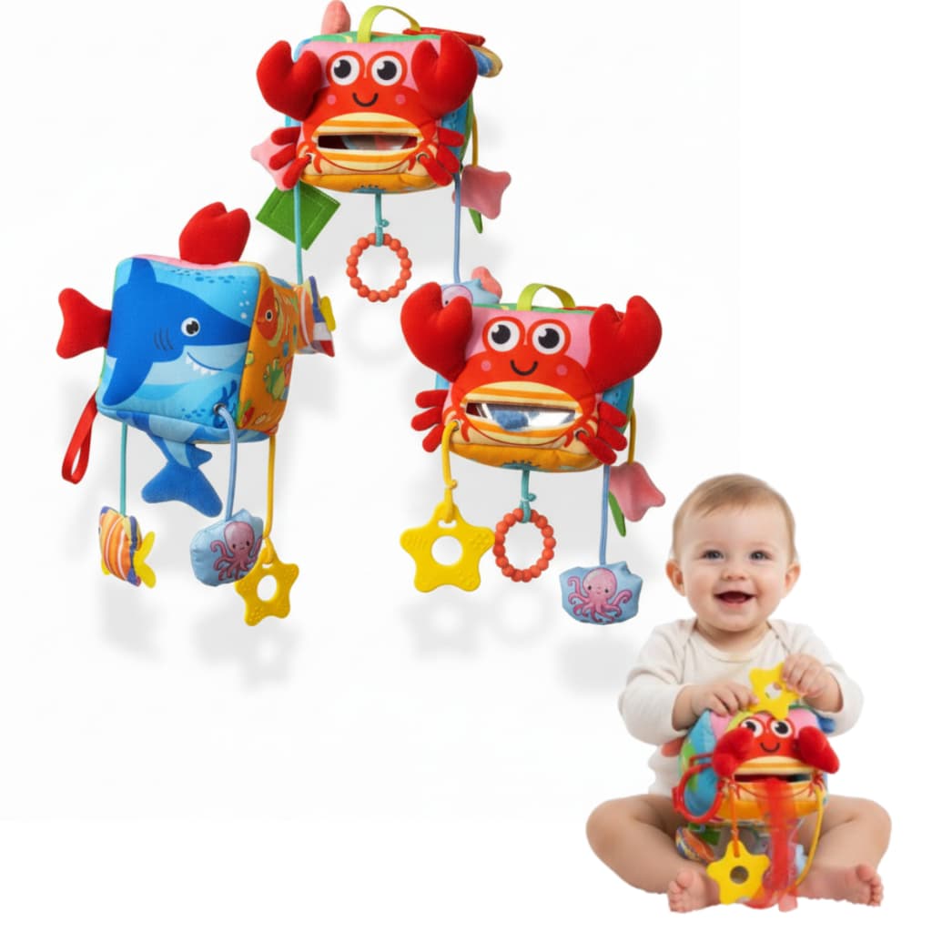 Cubo Sensorial Chocalho Mobile Brinquedo Infantil Sensorial Animais Mordedor Pelucia Montessorie
