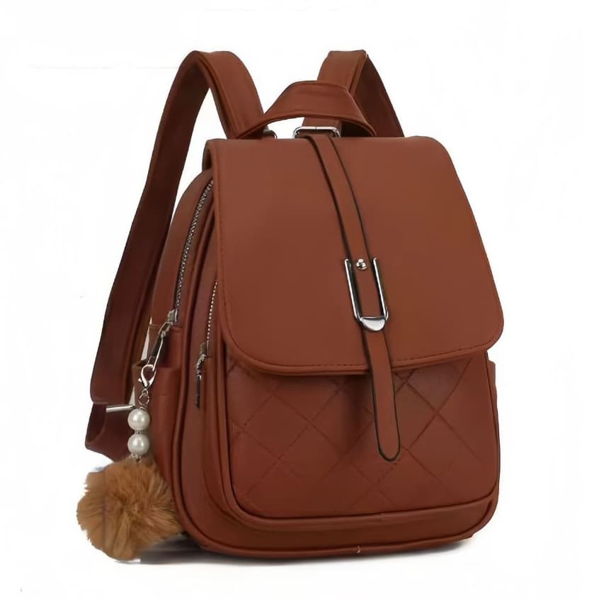 Mochila Bolsa Feminina Media Pequena Couro Sintético Com Chaveiro Pra Viagem Passeio C-06