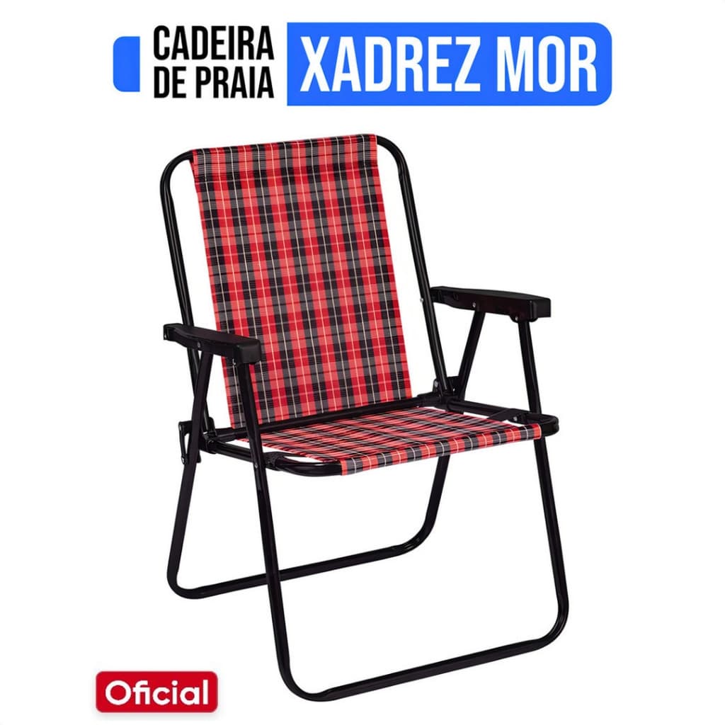 Cadeira de Praia Aço Xadrez Carmin Praia Jardim Piscina Camping Portátil Mor Vermelha